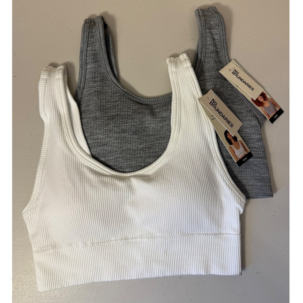 No Boundaries Cami Bralette Women S White Gray Ribbed Seamless Crop Top 2pk NEW‎